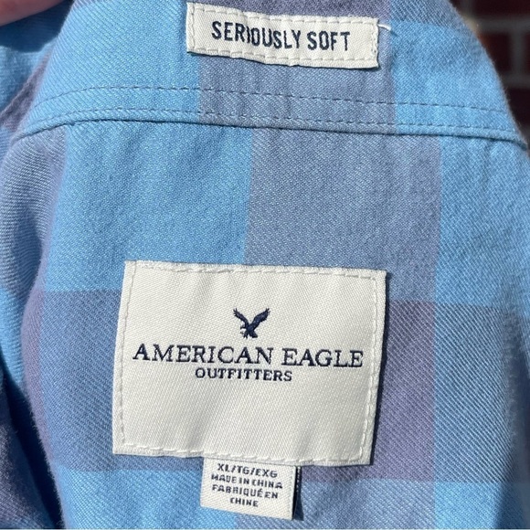 American Eagle Blue Plaid Button Down Long Sleeve Casual Cotton Soft Shirt XL T - Picture 3 of 3